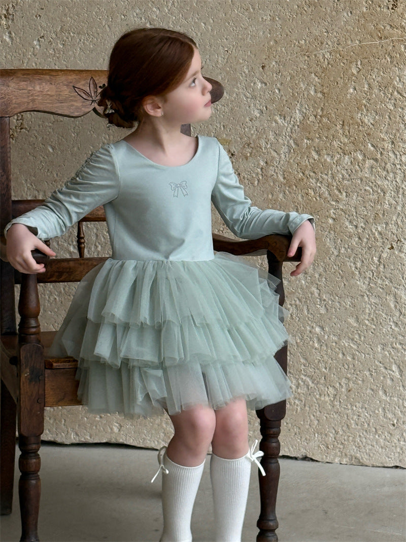 Long Sleeve Knitted Ballerina Dress ニット切替 長袖 チュールワンピース【mh0012411】 Chengle