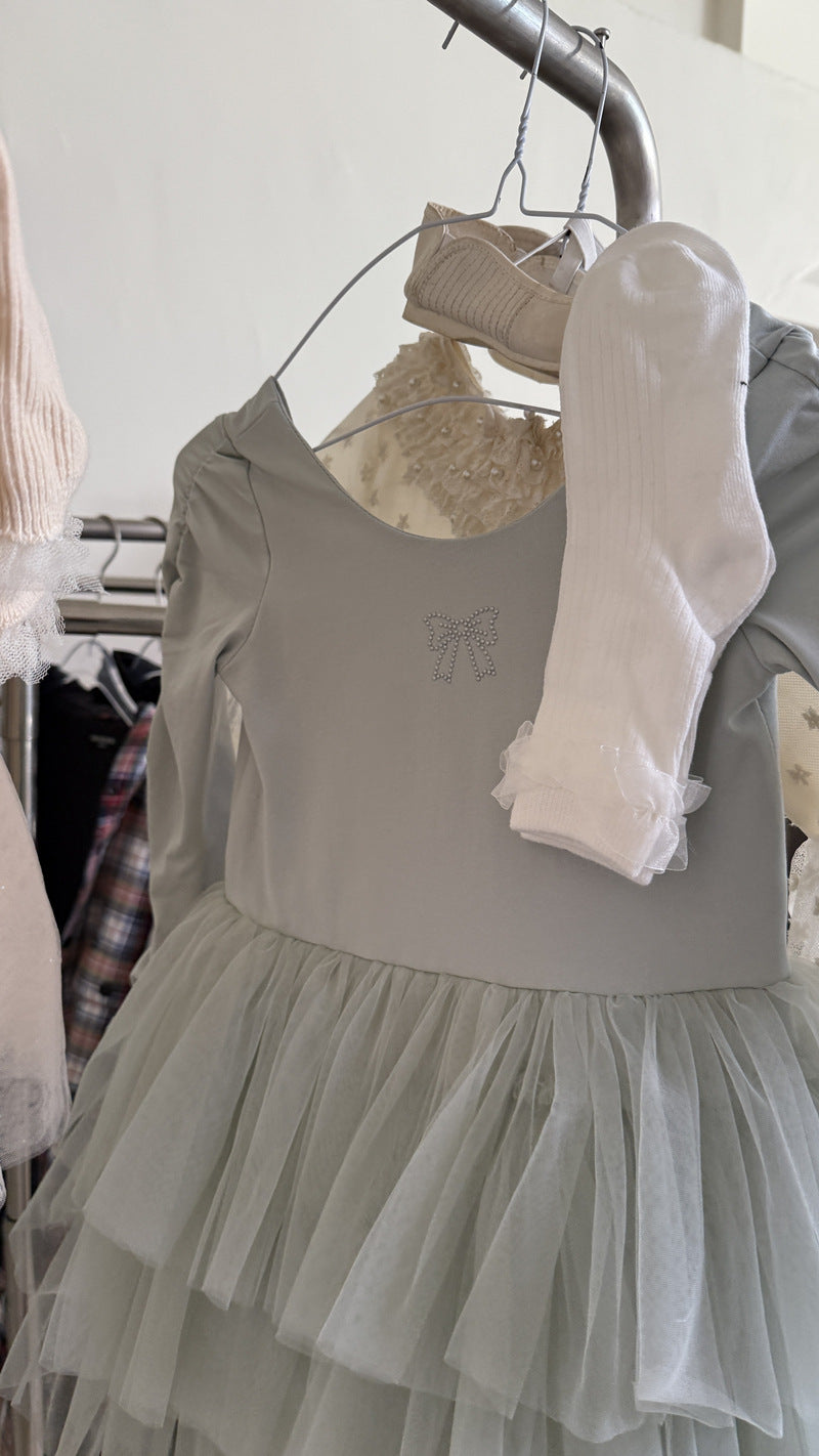 Long Sleeve Knitted Ballerina Dress ニット切替 長袖 チュールワンピース【mh0012411】 Chengle