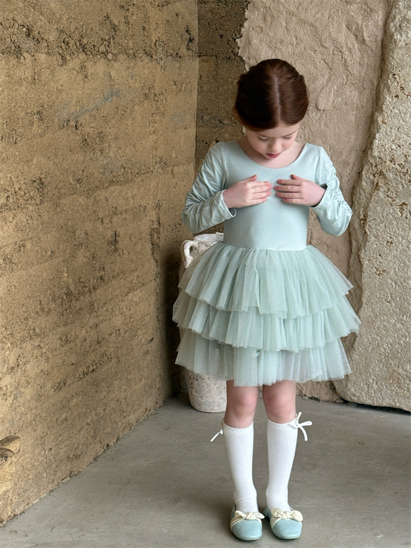Long Sleeve Knitted Ballerina Dress ニット切替 長袖 チュールワンピース【mh0012411】 Chengle