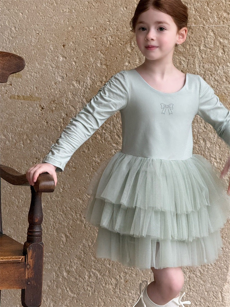 Long Sleeve Knitted Ballerina Dress ニット切替 長袖 チュールワンピース【mh0012411】 Chengle