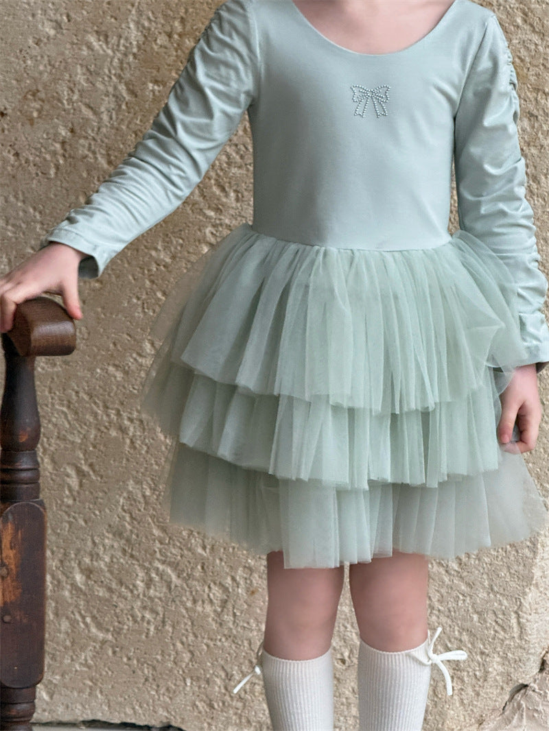 Long Sleeve Knitted Ballerina Dress ニット切替 長袖 チュールワンピース【mh0012411】 Chengle