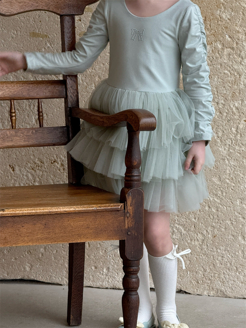 Long Sleeve Knitted Ballerina Dress ニット切替 長袖 チュールワンピース【mh0012411】 Chengle