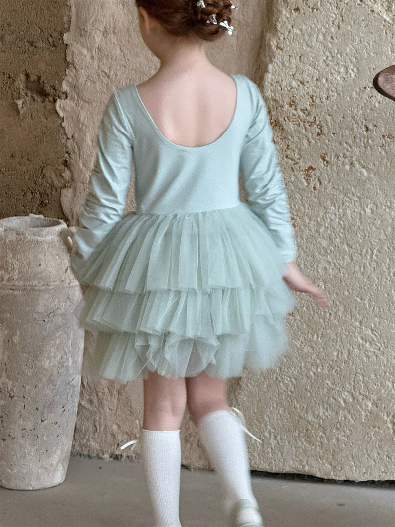 Long Sleeve Knitted Ballerina Dress ニット切替 長袖 チュールワンピース【mh0012411】 mamahalo shop