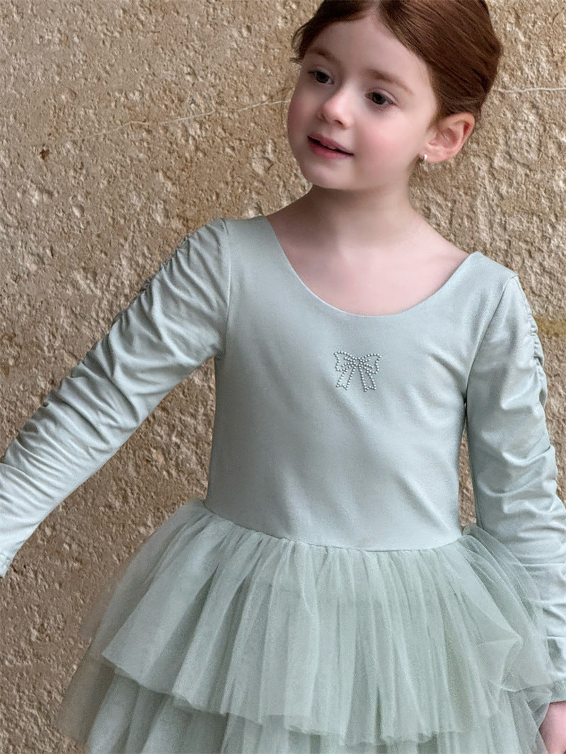 Long Sleeve Knitted Ballerina Dress ニット切替 長袖 チュールワンピース【mh0012411】 mamahalo shop