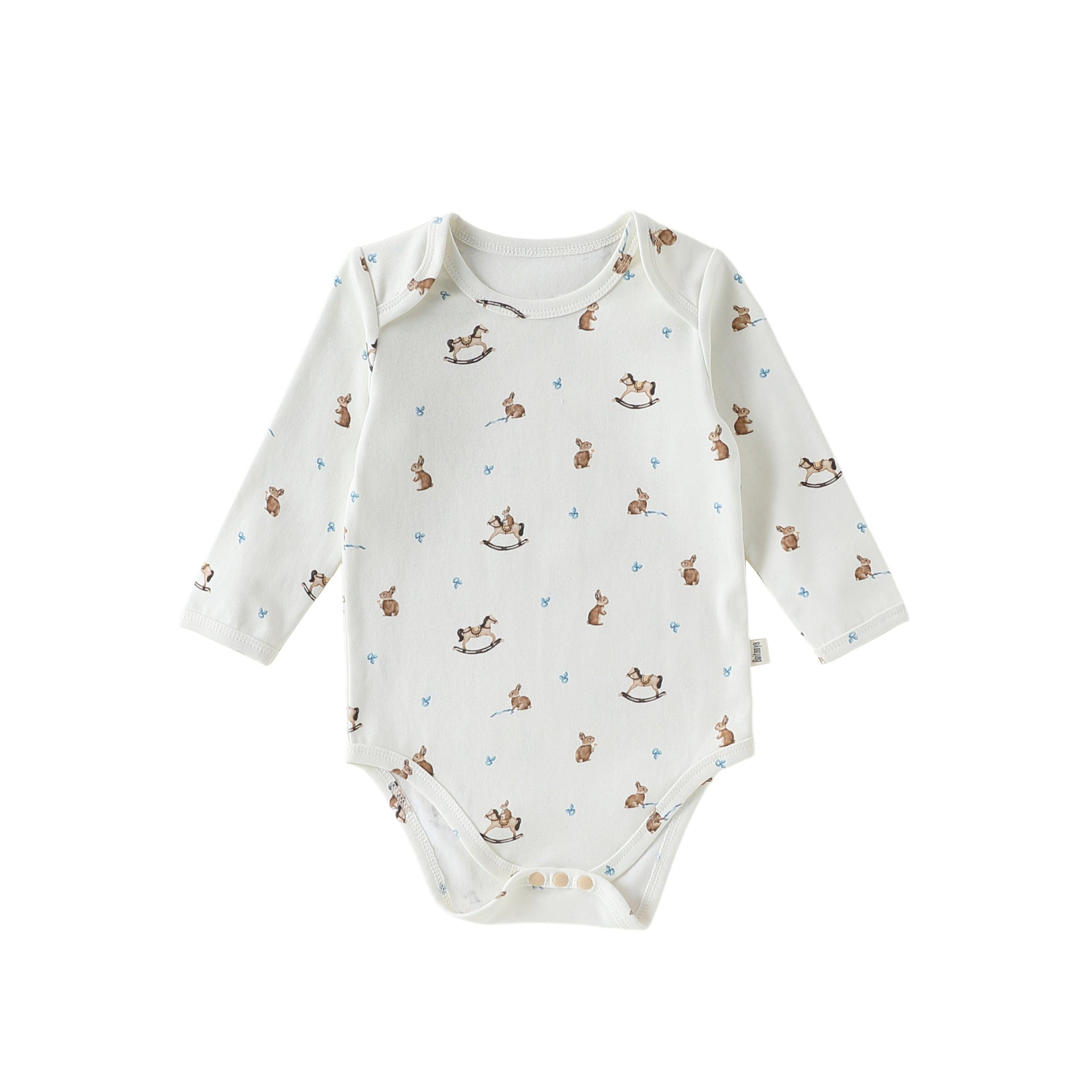 Long-Sleeve Printed Romper プリント 長袖ロンパース【mh0012326】 66cm / Small wooden horse mamahalo shop