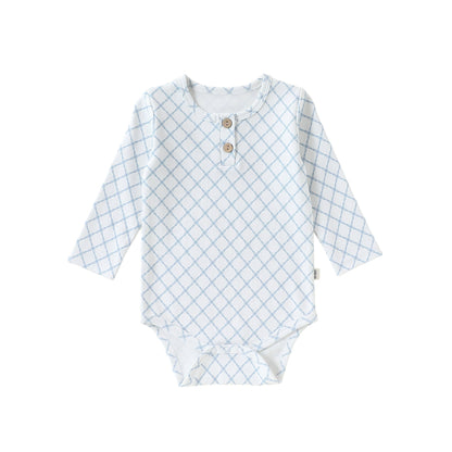 Long-Sleeve Printed Romper プリント 長袖ロンパース【mh0012331】 66cm / Blue check mamahalo shop