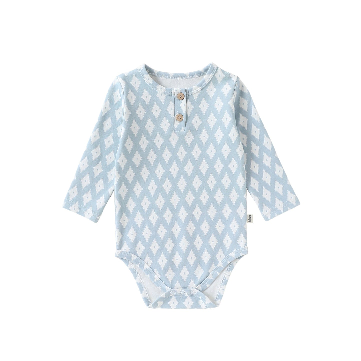 Long-Sleeve Printed Romper プリント 長袖ロンパース【mh0012331】 66cm / Blue diamond pattern mamahalo shop