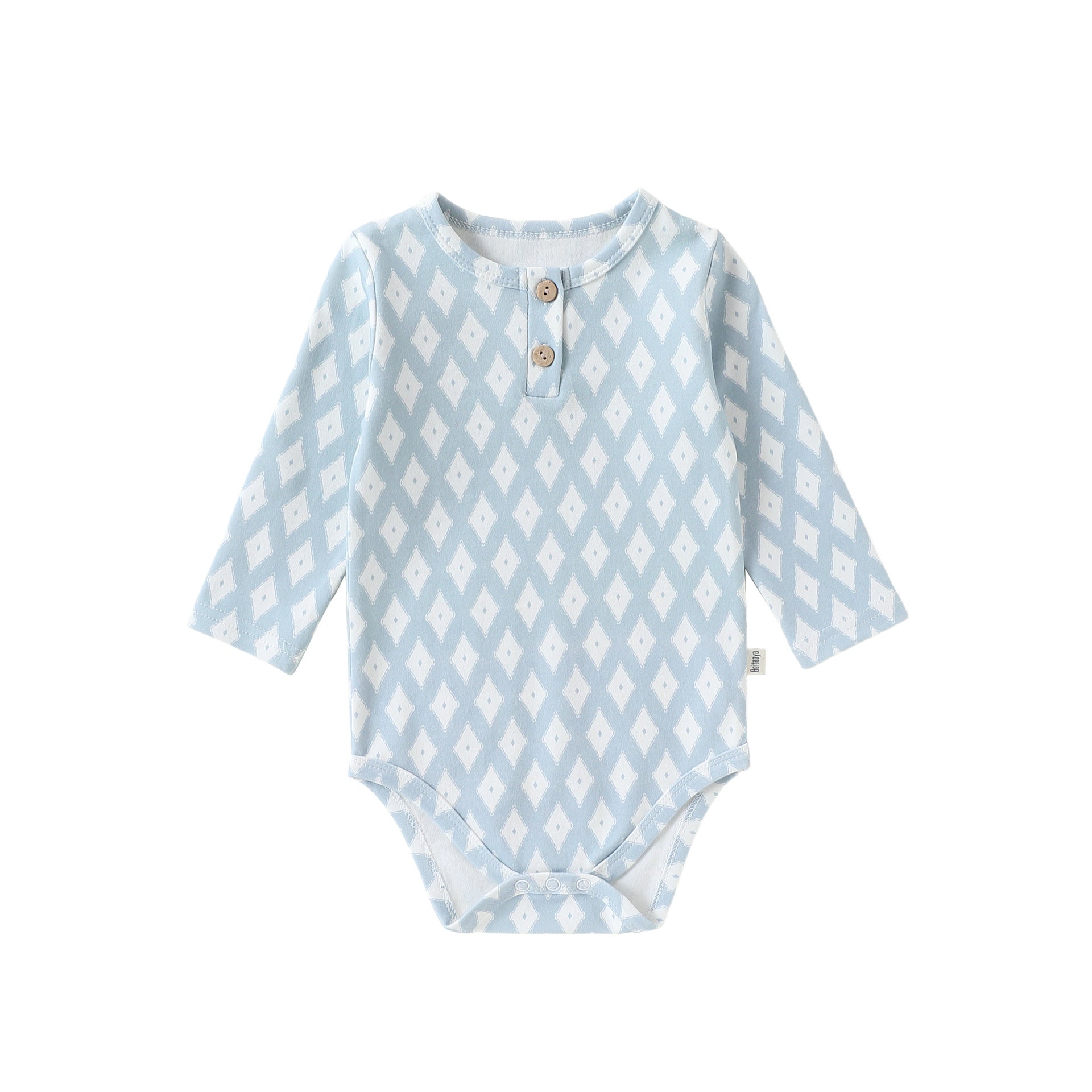 Long-Sleeve Printed Romper プリント 長袖ロンパース【mh0012331】 66cm / Blue diamond pattern mamahalo shop