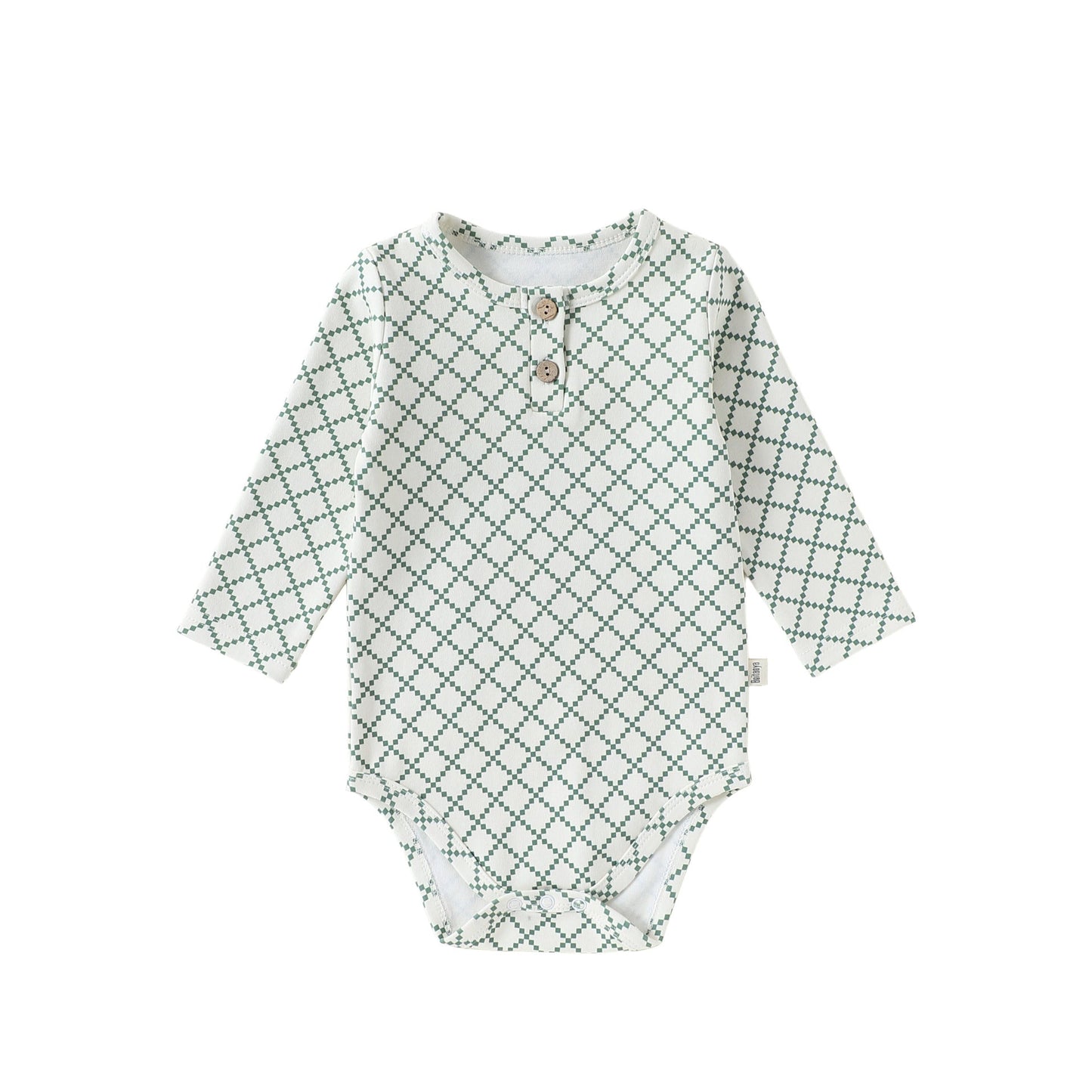 Long-Sleeve Printed Romper プリント 長袖ロンパース【mh0012331】 66cm / Green check mamahalo shop