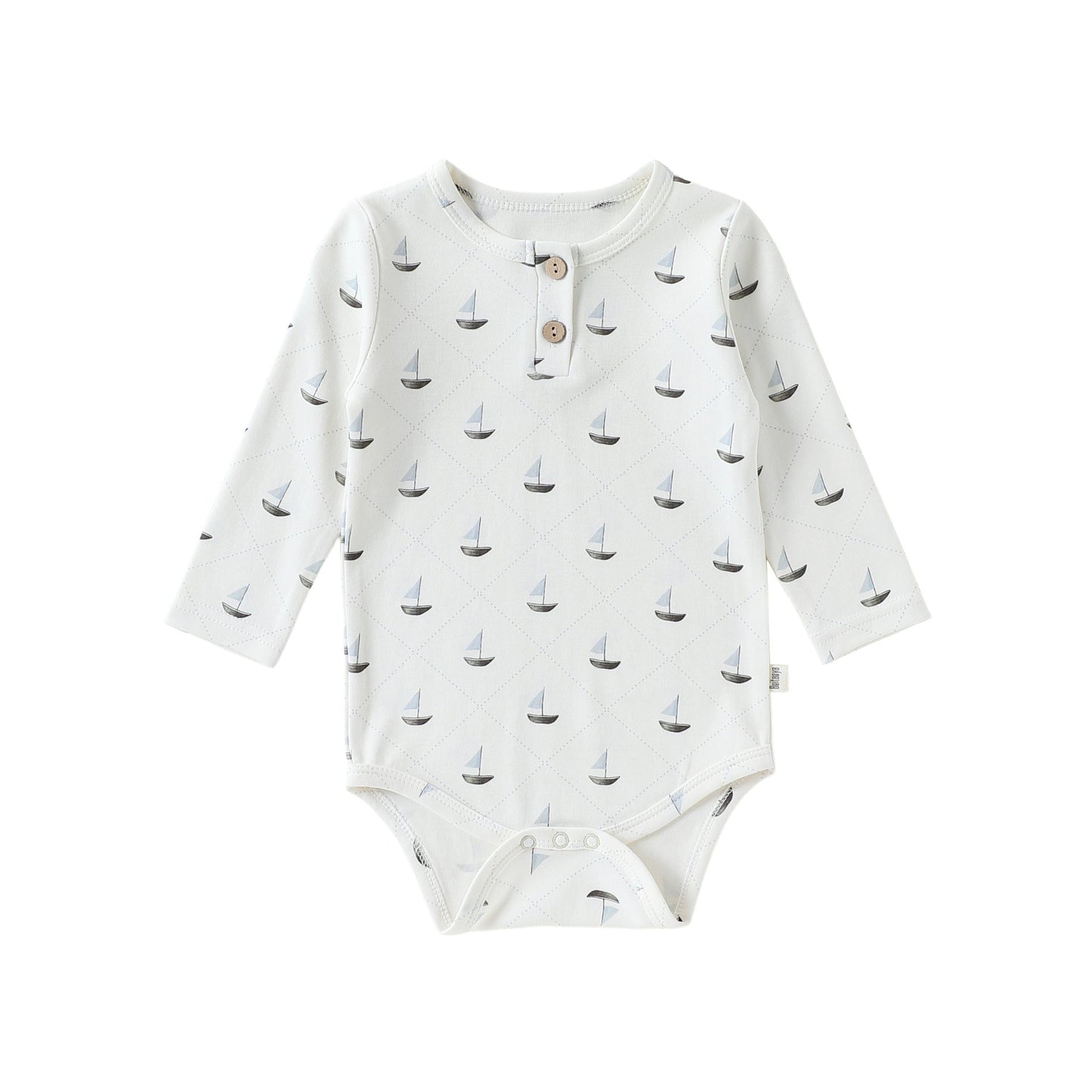 Long-Sleeve Printed Romper プリント 長袖ロンパース【mh0012331】 66cm / Small sailboat mamahalo shop