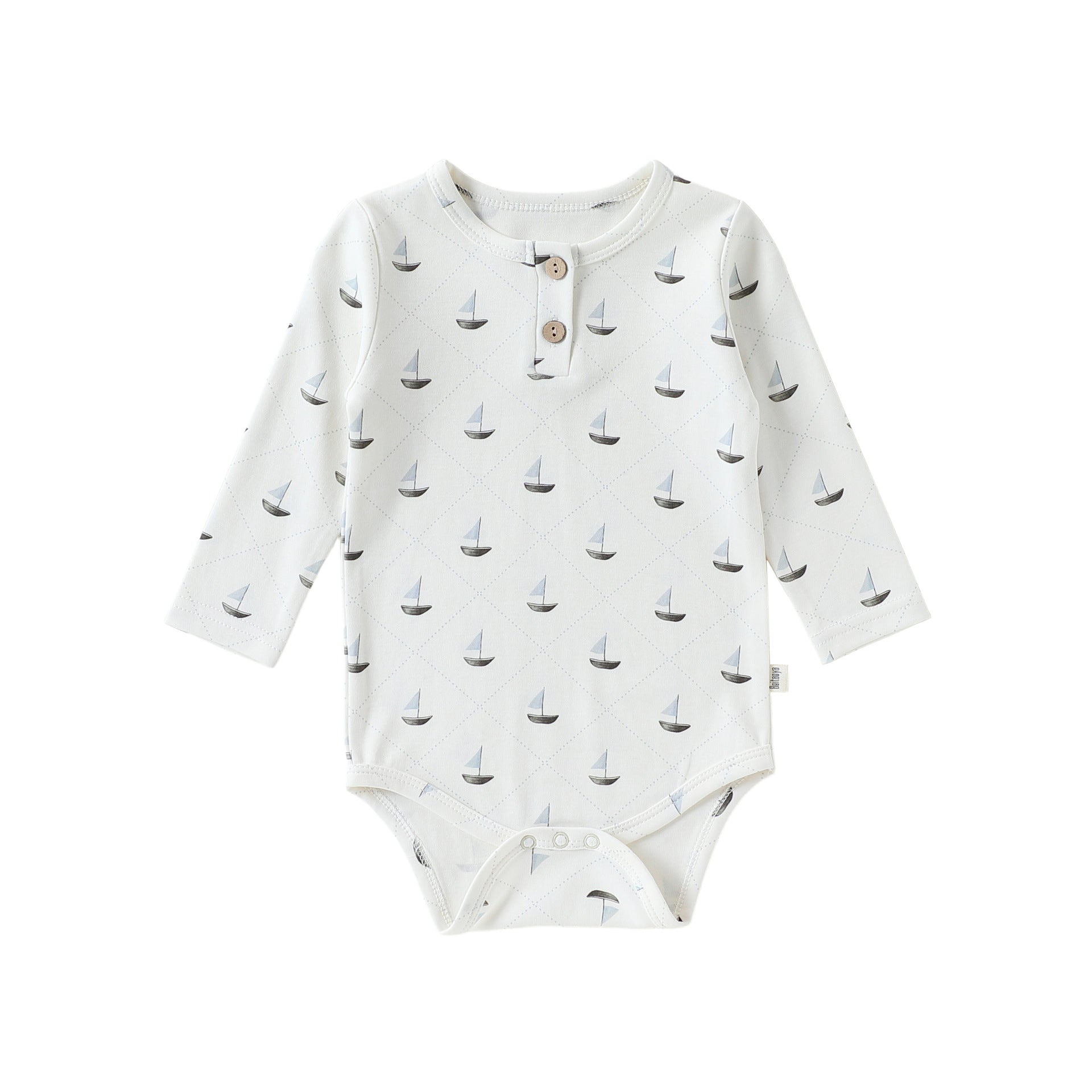 Long-Sleeve Printed Romper プリント 長袖ロンパース【mh0012331】 66cm / Small sailboat mamahalo shop