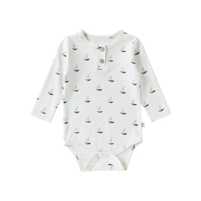 Long-Sleeve Printed Romper プリント 長袖ロンパース【mh0012331】 66cm / Small sailboat mamahalo shop