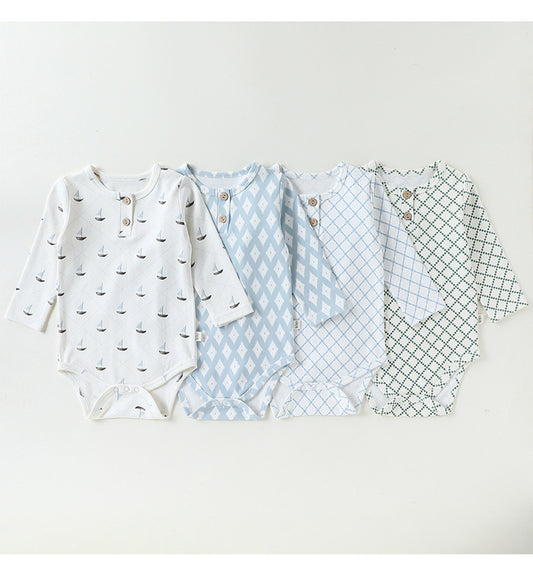 Long-Sleeve Printed Romper プリント 長袖ロンパース【mh0012331】 Beitaoya