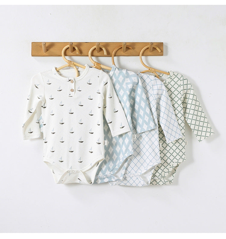 Long-Sleeve Printed Romper プリント 長袖ロンパース【mh0012331】 Beitaoya