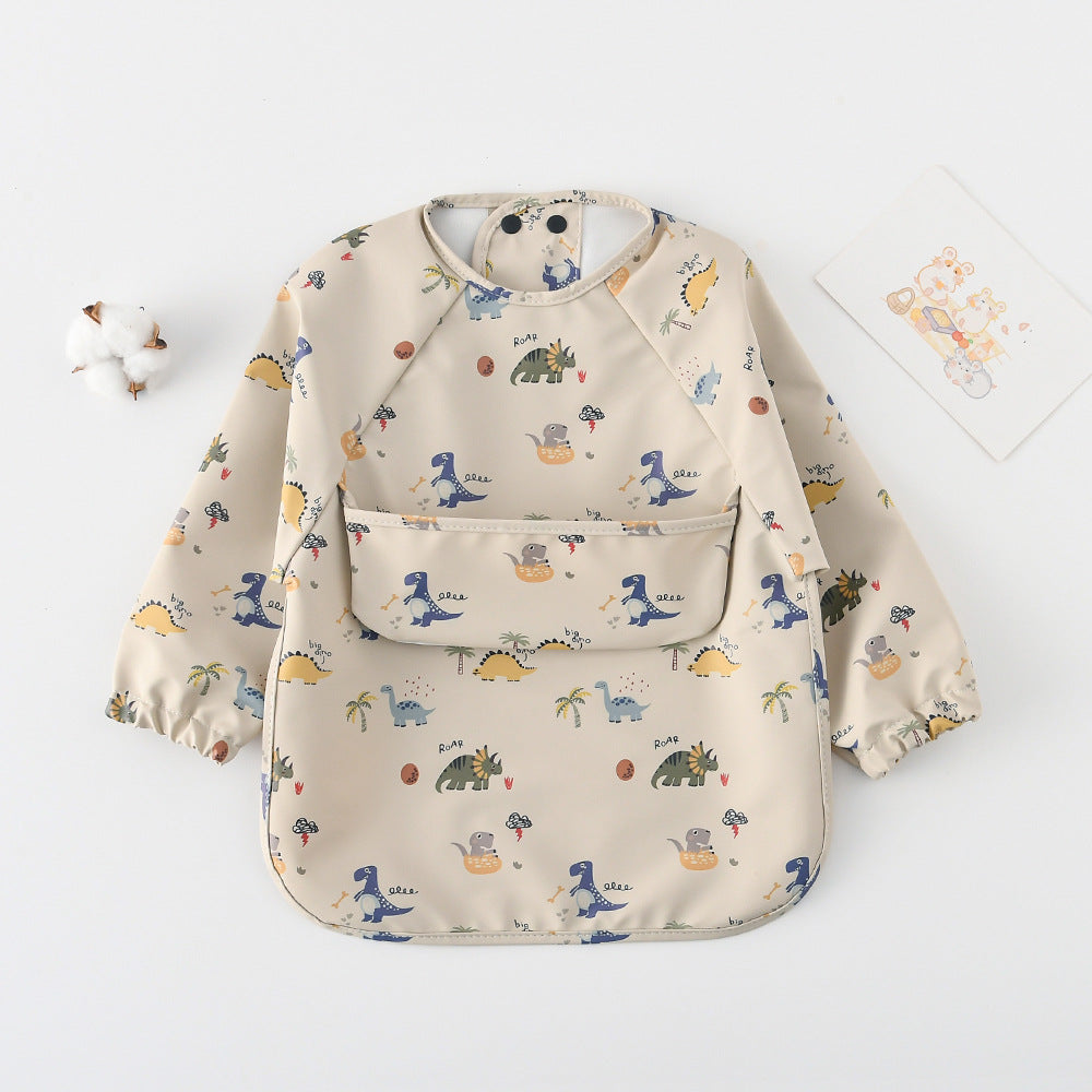 Long Sleeve PU Waterproof Bib 長袖 PU 防水 お食事エプロン【mh0012236】 beige dinosaur / S mamahalo accessories よだれかけ