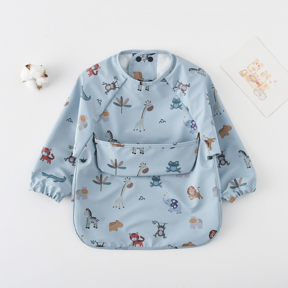 Long Sleeve PU Waterproof Bib 長袖 PU 防水 お食事エプロン【mh0012236】 Blue animal kingdom / S mamahalo accessories よだれかけ