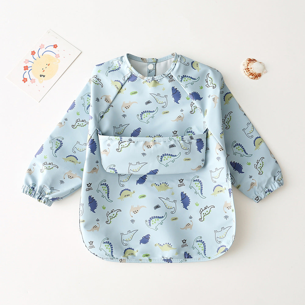 Long Sleeve PU Waterproof Bib 長袖 PU 防水 お食事エプロン【mh0012236】 blue comic book dinosaur / S mamahalo accessories よだれかけ
