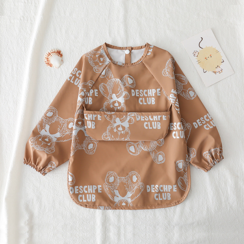 Long Sleeve PU Waterproof Bib 長袖 PU 防水 お食事エプロン【mh0012236】 coffee bear / S mamahalo accessories よだれかけ