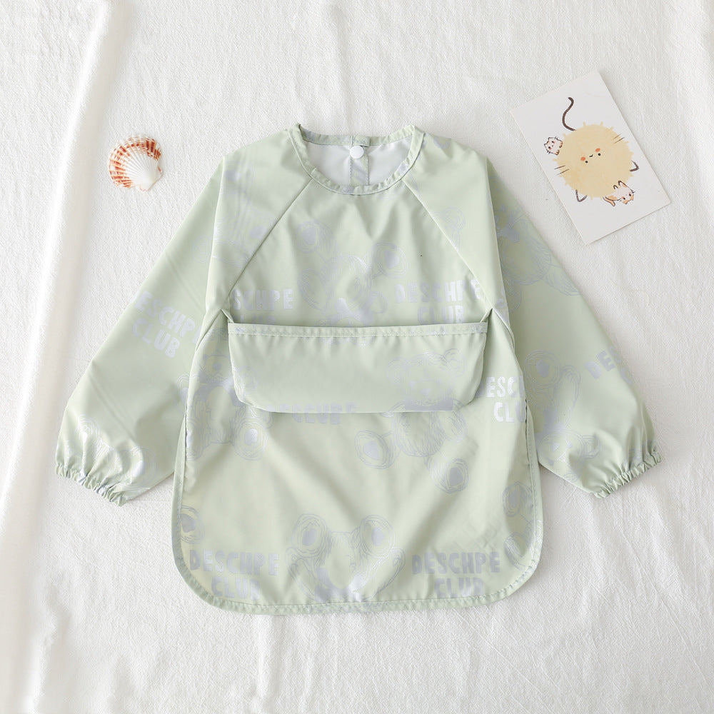 Long Sleeve PU Waterproof Bib 長袖 PU 防水 お食事エプロン【mh0012236】 green bear / S mamahalo accessories よだれかけ