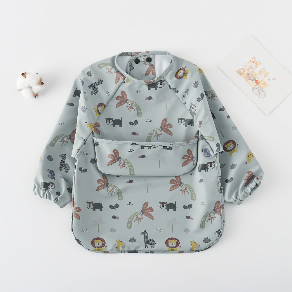 Long Sleeve PU Waterproof Bib 長袖 PU 防水 お食事エプロン【mh0012236】 green coconut tree monkey / S mamahalo accessories よだれかけ