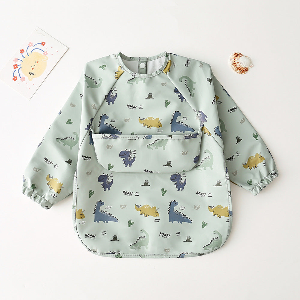 Long Sleeve PU Waterproof Bib 長袖 PU 防水 お食事エプロン【mh0012236】 green letter dinosaur / S mamahalo accessories よだれかけ
