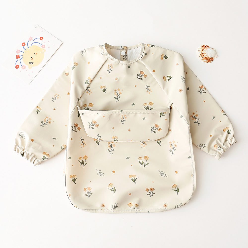 Long Sleeve PU Waterproof Bib 長袖 PU 防水 お食事エプロン【mh0012236】 hand-painted rose / S mamahalo accessories よだれかけ