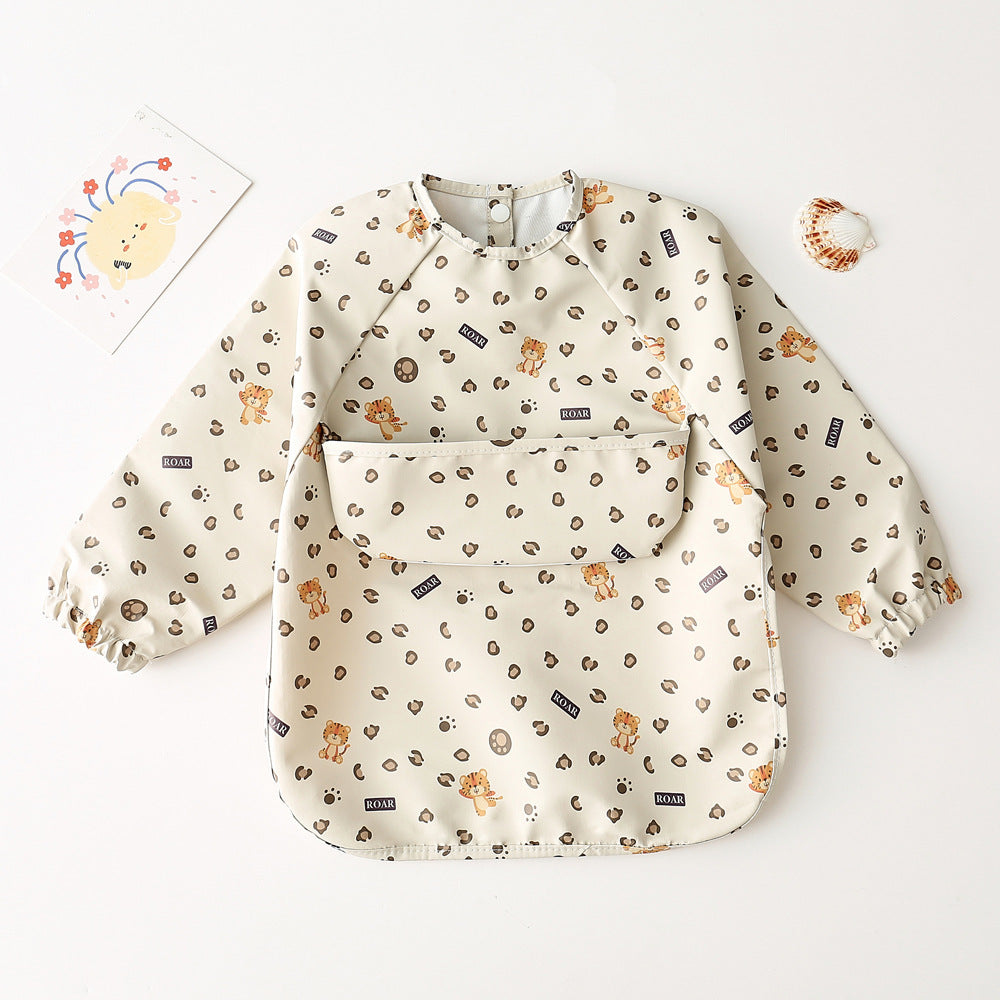 Long Sleeve PU Waterproof Bib 長袖 PU 防水 お食事エプロン【mh0012236】 leopard tiger / S mamahalo accessories よだれかけ