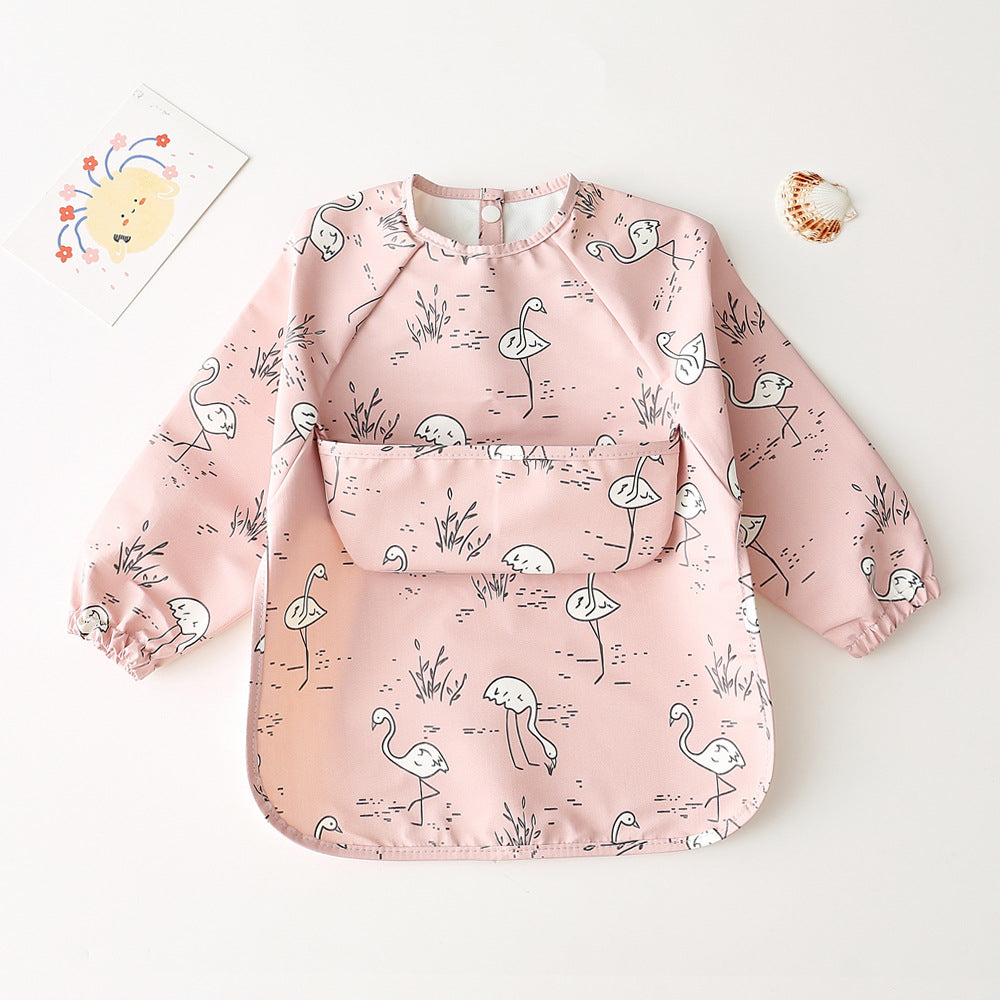 Long Sleeve PU Waterproof Bib 長袖 PU 防水 お食事エプロン【mh0012236】 pink crane / S mamahalo accessories よだれかけ