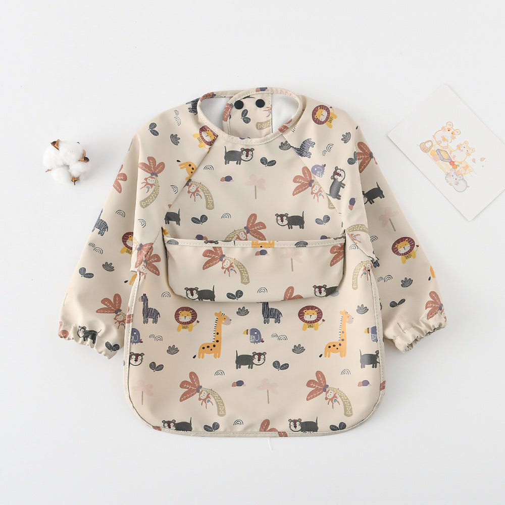 Long Sleeve PU Waterproof Bib 長袖 PU 防水 お食事エプロン【mh0012236】 rice coconut tree monkey / S mamahalo accessories よだれかけ