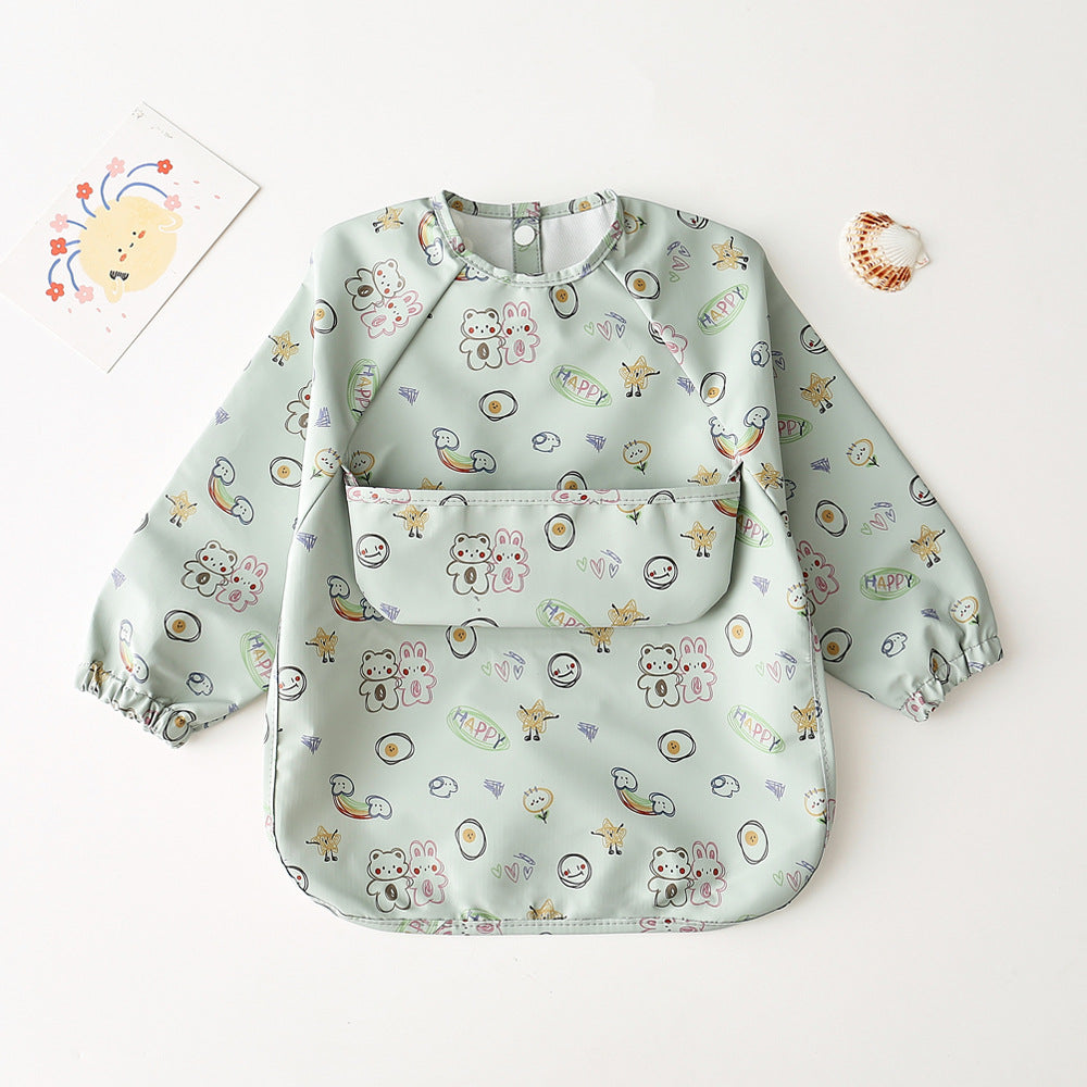Long Sleeve PU Waterproof Bib 長袖 PU 防水 お食事エプロン【mh0012236】 stick figure painting / S mamahalo accessories よだれかけ