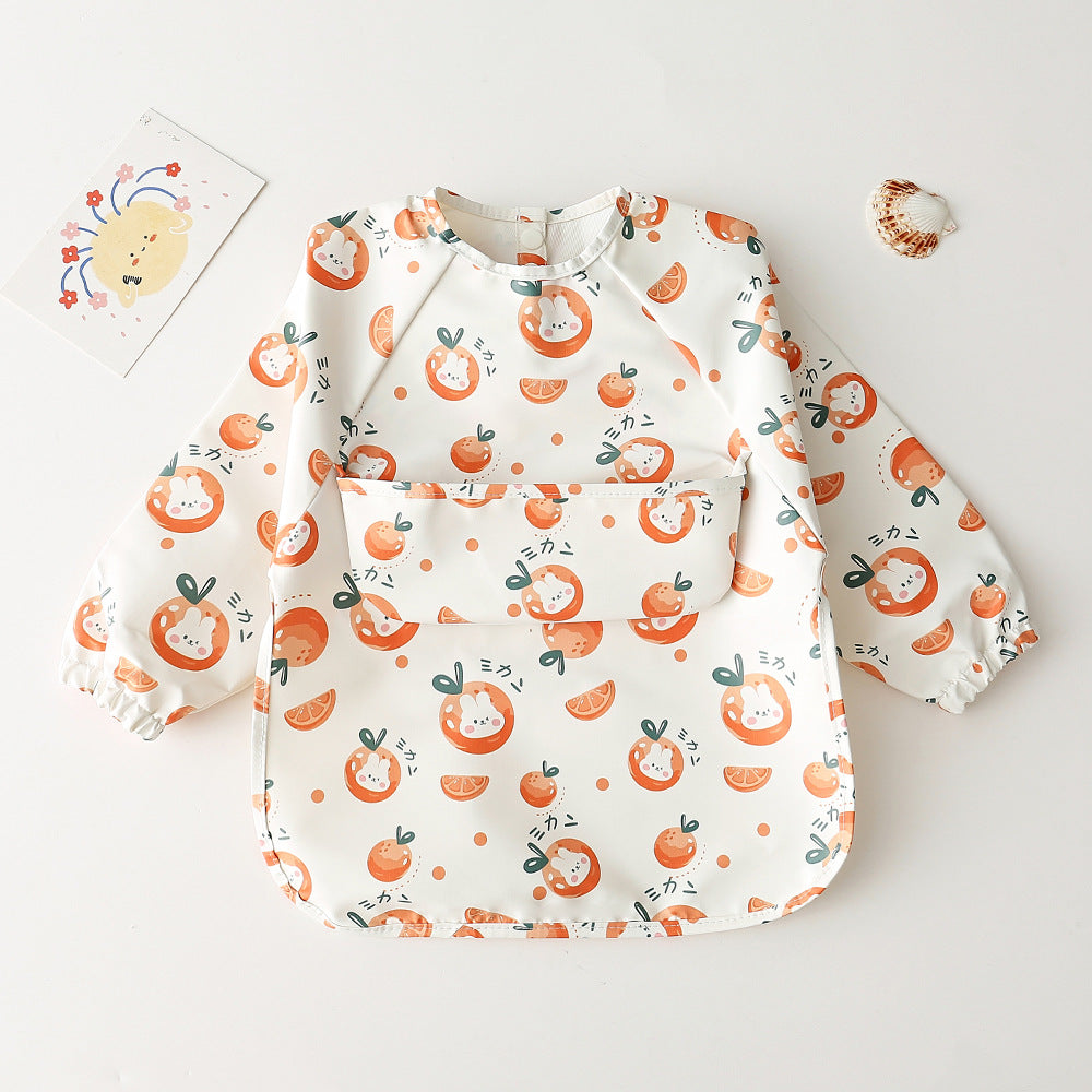 Long Sleeve PU Waterproof Bib 長袖 PU 防水 お食事エプロン【mh0012236】 white orange rabbit / S mamahalo accessories よだれかけ