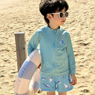 Long-Sleeve Shark Rash Guard Shorts Set スポーティー 長袖ラッシュガード ショートパンツ【mh0013340】 Blue / 90cm mamahalo kids ベビー用水着