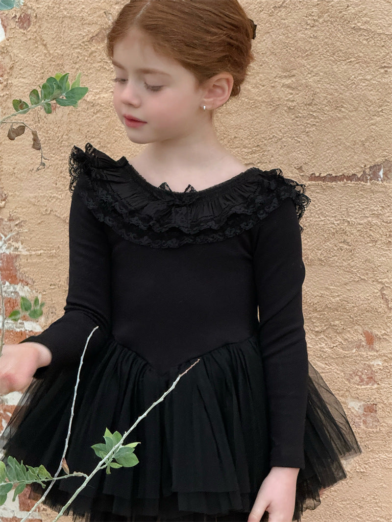 Long-sleeved Knit Mesh Ballet Dress チュール 長袖ワンピース【mh0012418】 Chengle