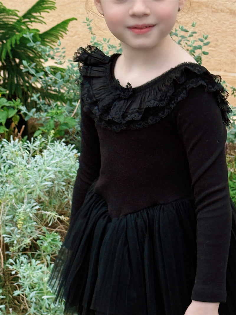 Long-sleeved Knit Mesh Ballet Dress チュール 長袖ワンピース【mh0012418】 mamahalo shop