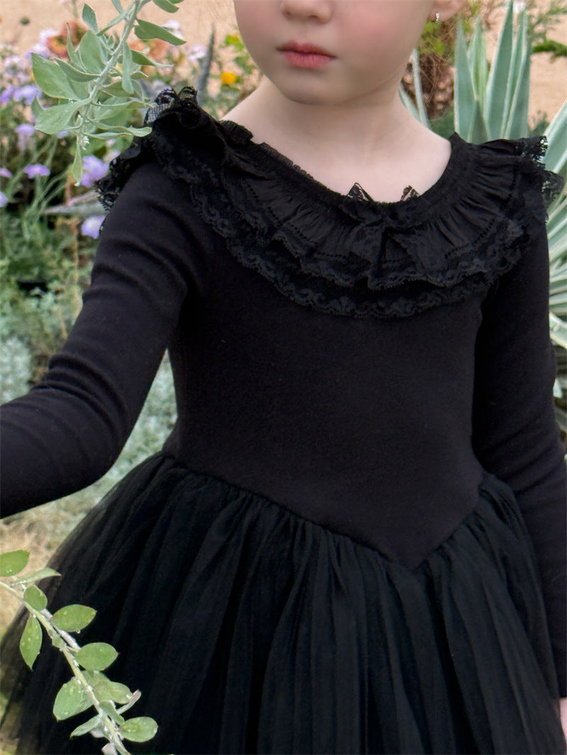 Long-sleeved Knit Mesh Ballet Dress チュール 長袖ワンピース【mh0012418】 mamahalo shop