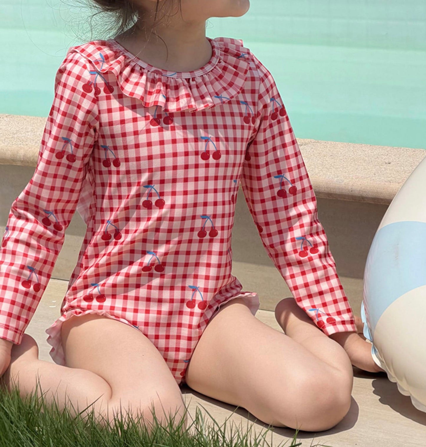 Long-sleeved One-piece Swimsuit Hat Set ラッフル 長袖水着 帽子セット【mh0013326】 mamahalo kids ベビー用水着
