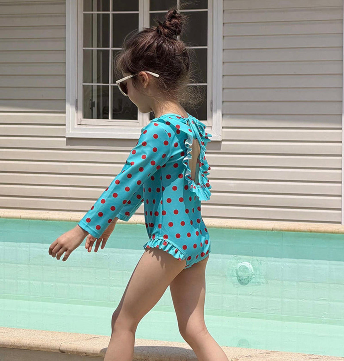 Long-sleeved One-piece Swimsuit Hat Set ラッフル 長袖水着 帽子セット【mh0013326】 mamahalo kids ベビー用水着