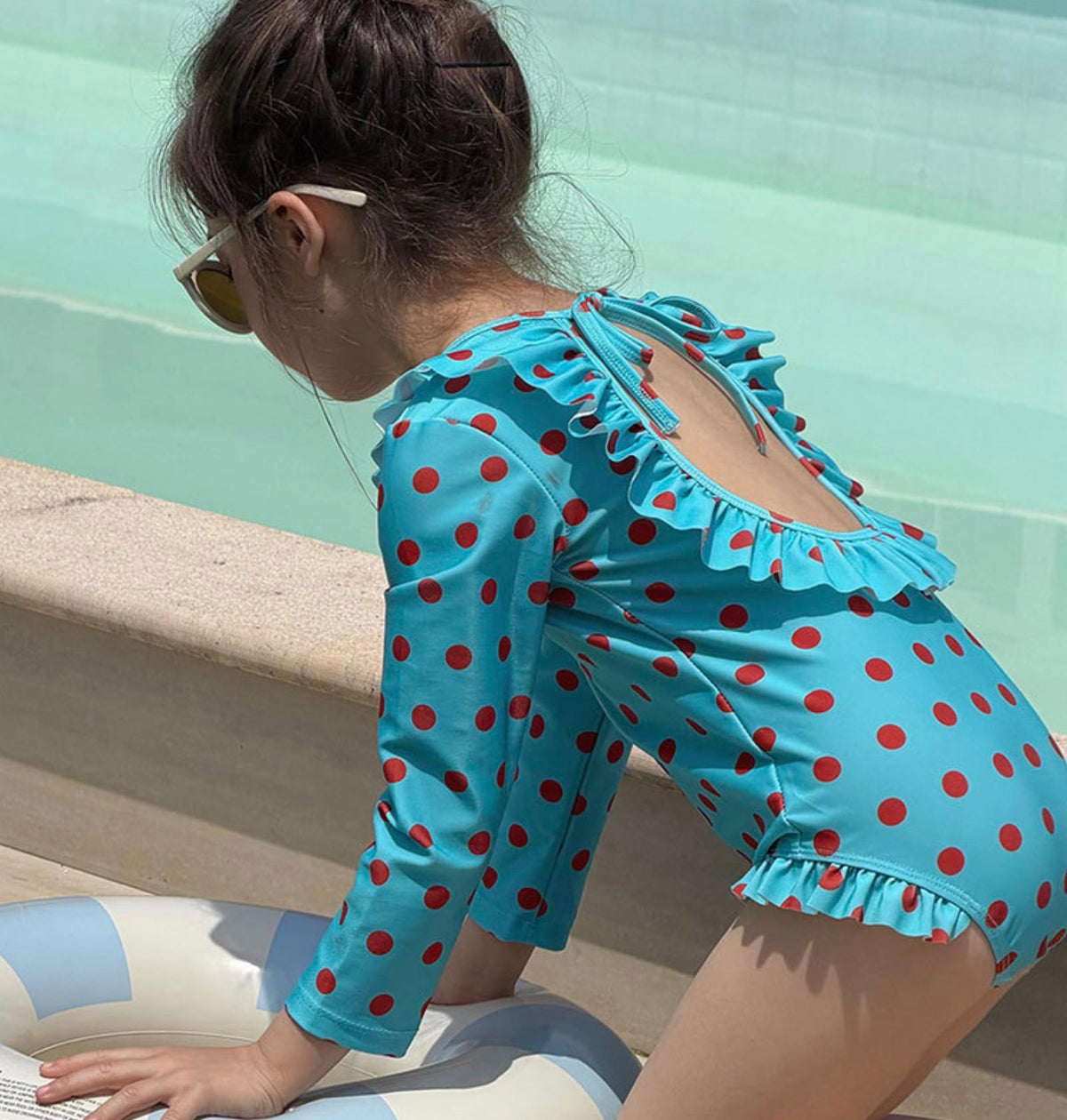 Long-sleeved One-piece Swimsuit Hat Set ラッフル 長袖水着 帽子セット【mh0013326】 mamahalo kids ベビー用水着