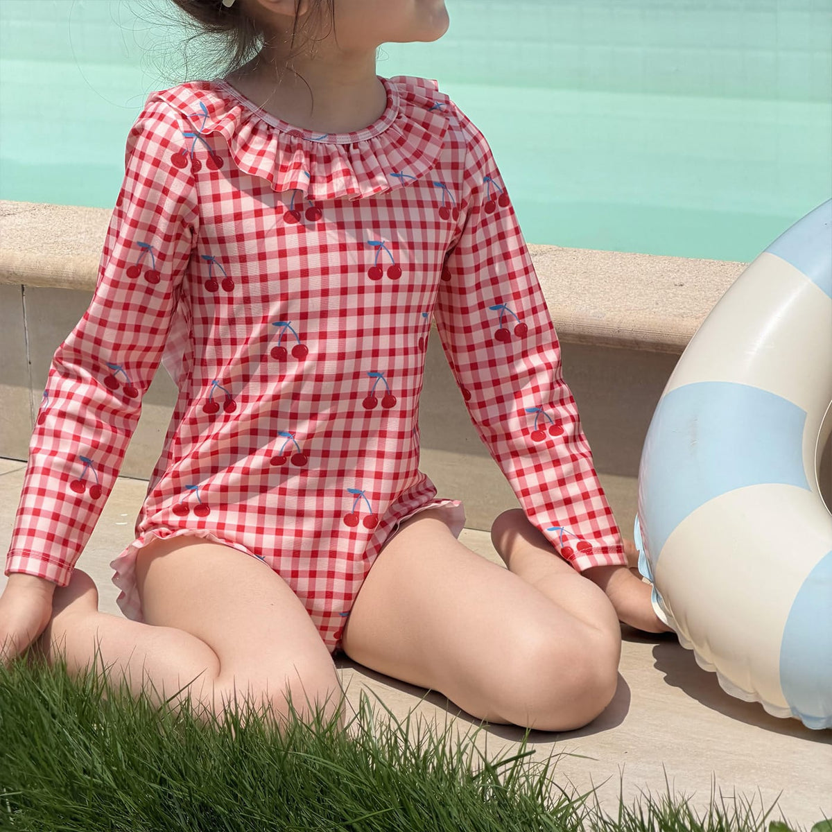 Long-sleeved One-piece Swimsuit Hat Set ラッフル 長袖水着 帽子セット【mh0013326】 mamahalo kids ベビー用水着