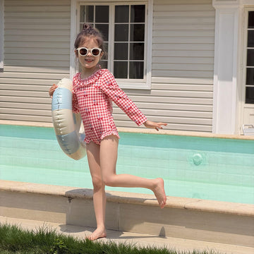 Long-sleeved One-piece Swimsuit Hat Set ラッフル 長袖水着 帽子セット【mh0013326】 mamahalo kids ベビー用水着