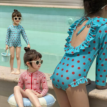 Long-sleeved One-piece Swimsuit Hat Set ラッフル 長袖水着 帽子セット【mh0013326】 mamahalo kids ベビー用水着