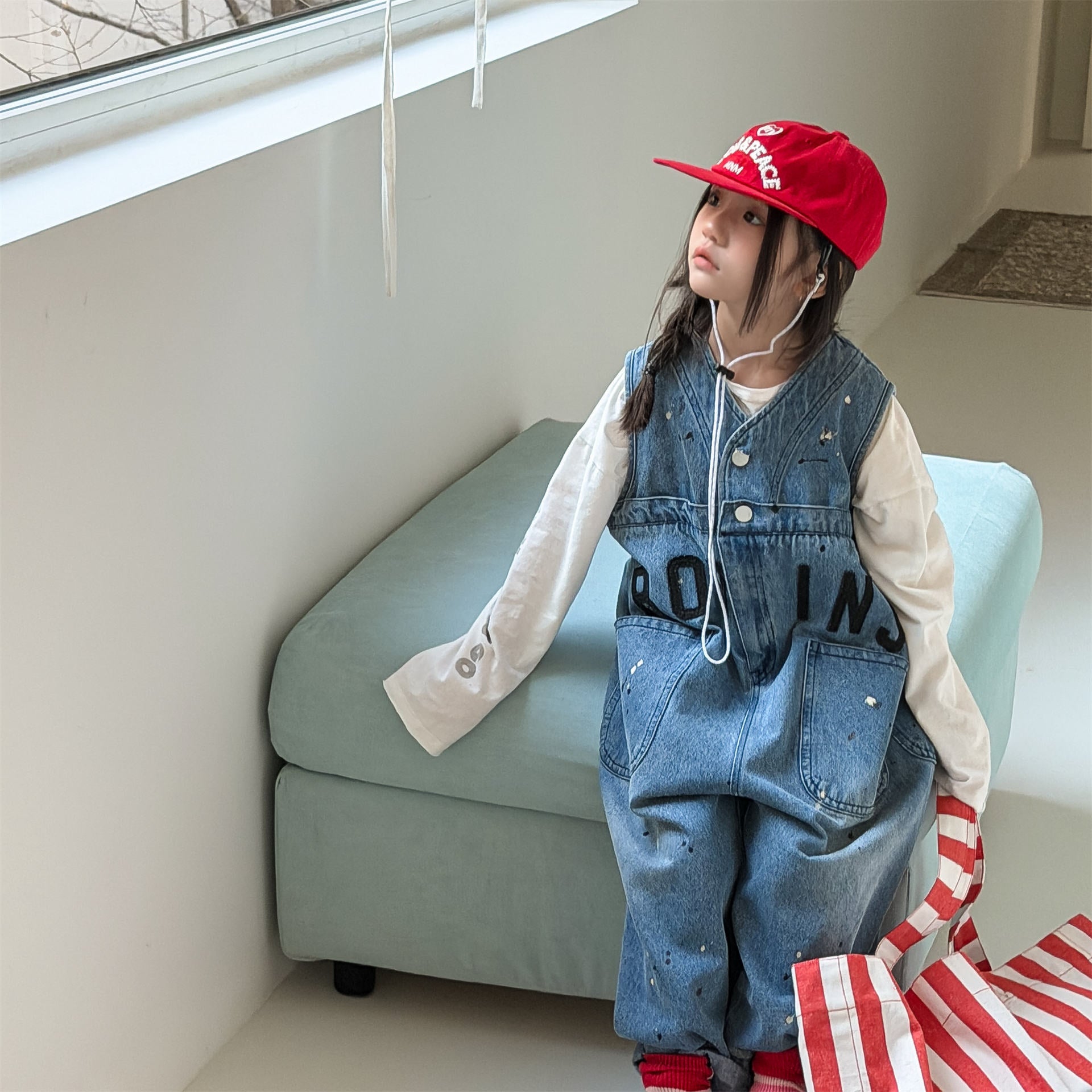 Loose Sleeveless Denim Jumpsuit デニム ワイド サロペット オールインワン【mh0012460】 ADbaby ノースリーブジャンプスーツ