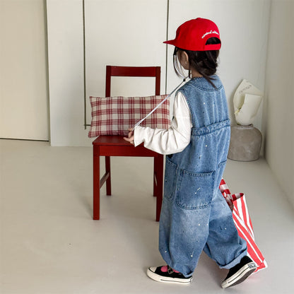 Loose Sleeveless Denim Jumpsuit デニム ワイド サロペット オールインワン【mh0012460】 ADbaby ノースリーブジャンプスーツ