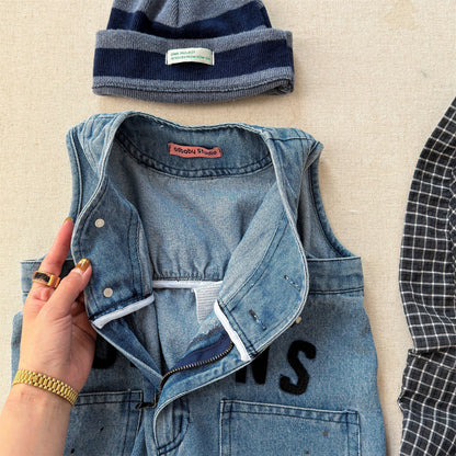 Loose Sleeveless Denim Jumpsuit デニム ワイド サロペット オールインワン【mh0012460】 ADbaby ノースリーブジャンプスーツ