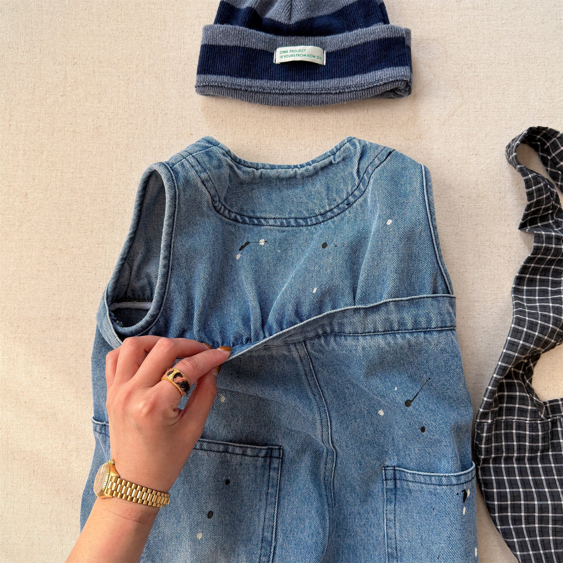 Loose Sleeveless Denim Jumpsuit デニム ワイド サロペット オールインワン【mh0012460】 ADbaby ノースリーブジャンプスーツ