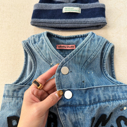 Loose Sleeveless Denim Jumpsuit デニム ワイド サロペット オールインワン【mh0012460】 ADbaby ノースリーブジャンプスーツ