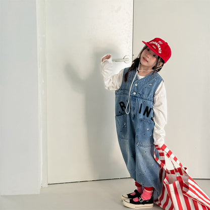 Loose Sleeveless Denim Jumpsuit デニム ワイド サロペット オールインワン【mh0012460】 ADbaby ノースリーブジャンプスーツ