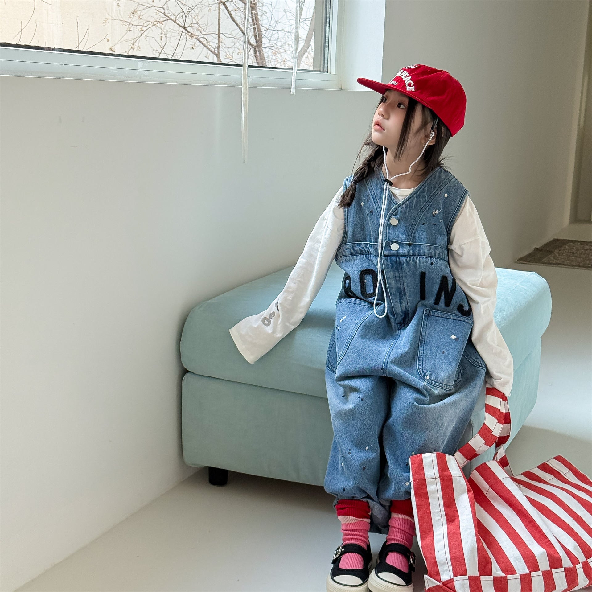 Loose Sleeveless Denim Jumpsuit デニム ワイド サロペット オールインワン【mh0012460】 ADbaby ノースリーブジャンプスーツ
