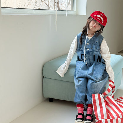 Loose Sleeveless Denim Jumpsuit デニム ワイド サロペット オールインワン【mh0012460】 ADbaby ノースリーブジャンプスーツ