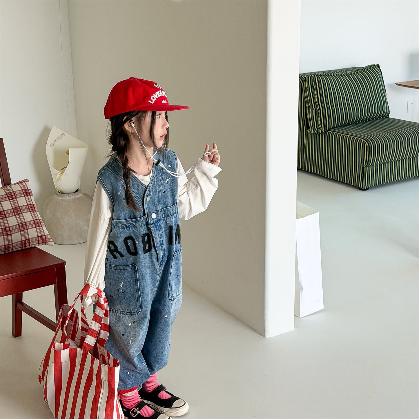 Loose Sleeveless Denim Jumpsuit デニム ワイド サロペット オールインワン【mh0012460】 ADbaby ノースリーブジャンプスーツ